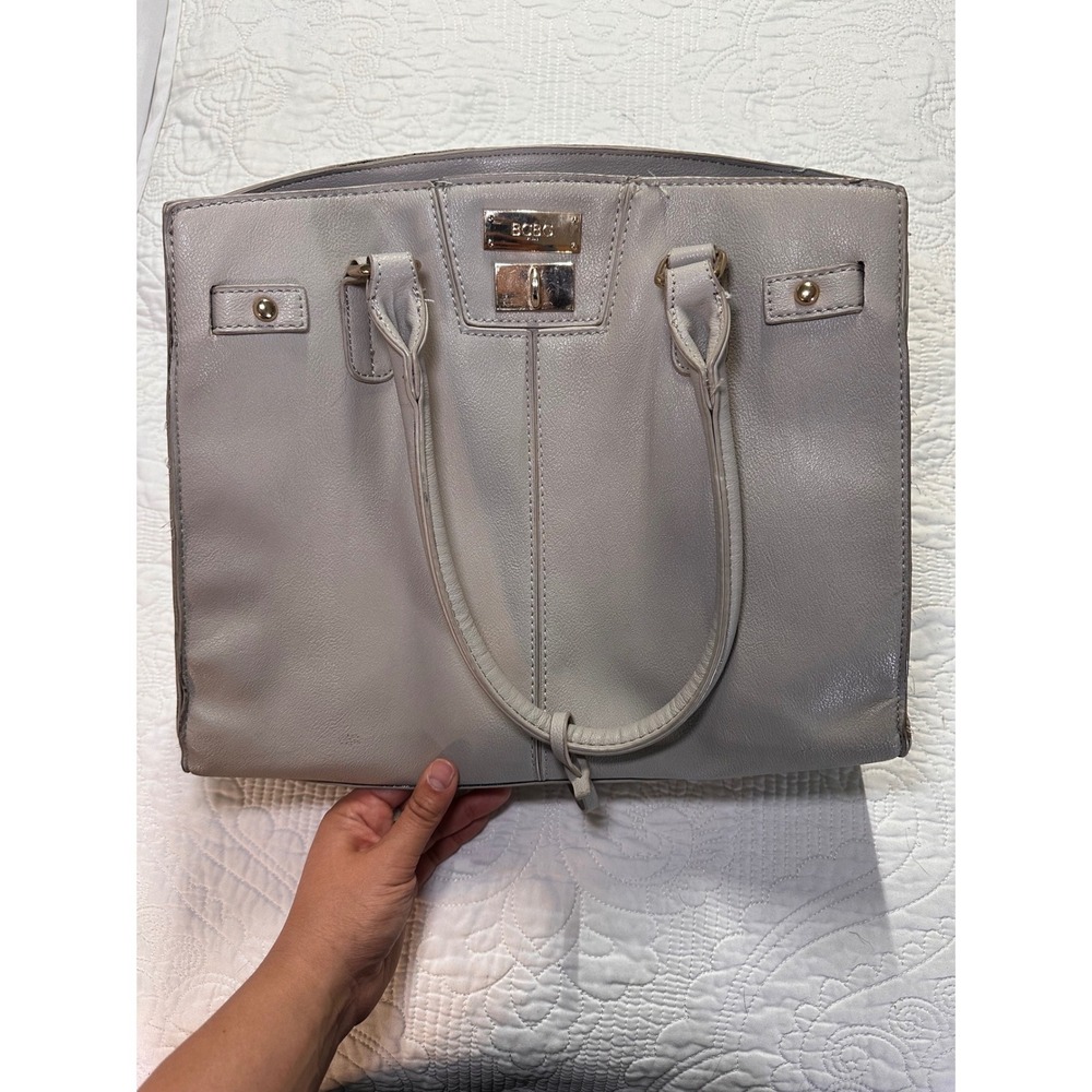 BCBG Tote Bag Womens Large Gray Faux Leather Structured Satchel Work Bag